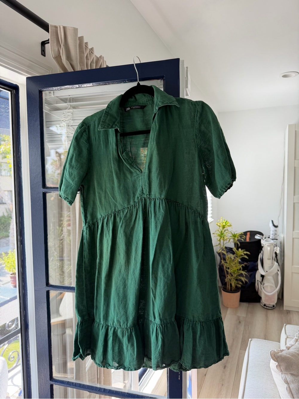 Zara Dark Green Linen Day Dress